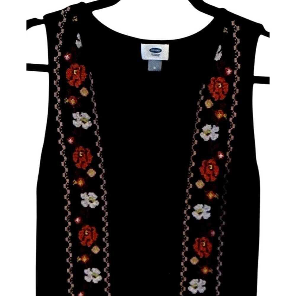 Old Navy Black Sleeveless Embroidered Detail Floral Dress M Boho Chic - Picture 2 of 6